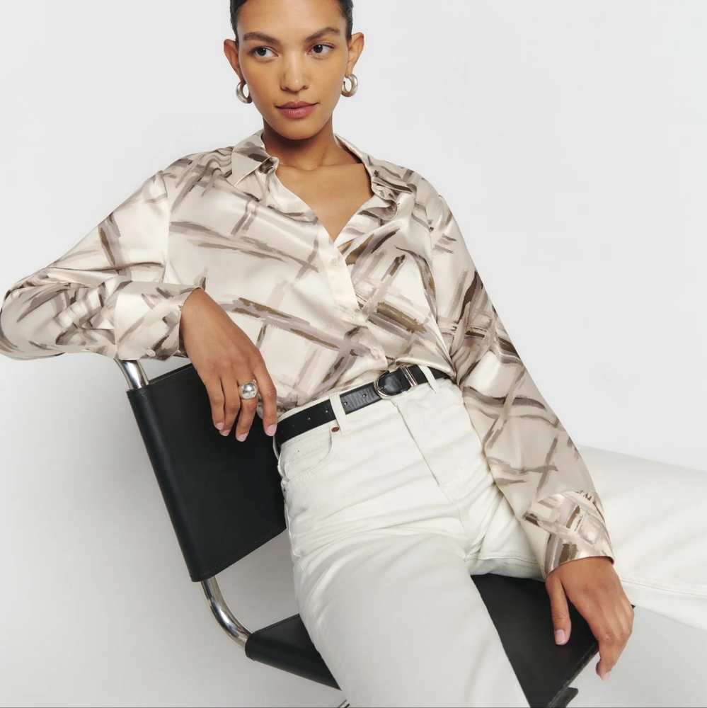 Reformation Sky Relaxed Silk Top Shirt Xs